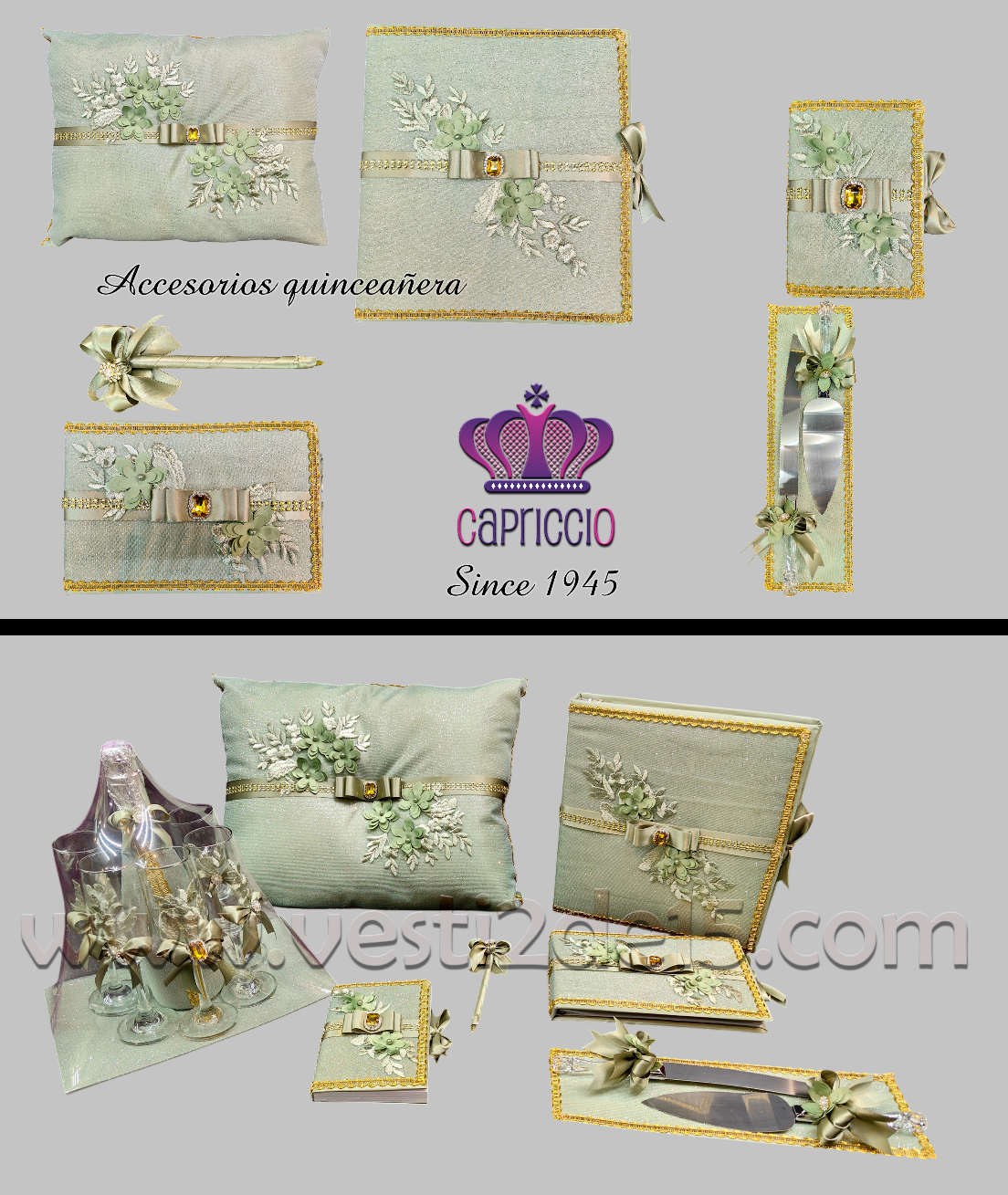 accesorios para un vestido de una quinceañera en color verde 